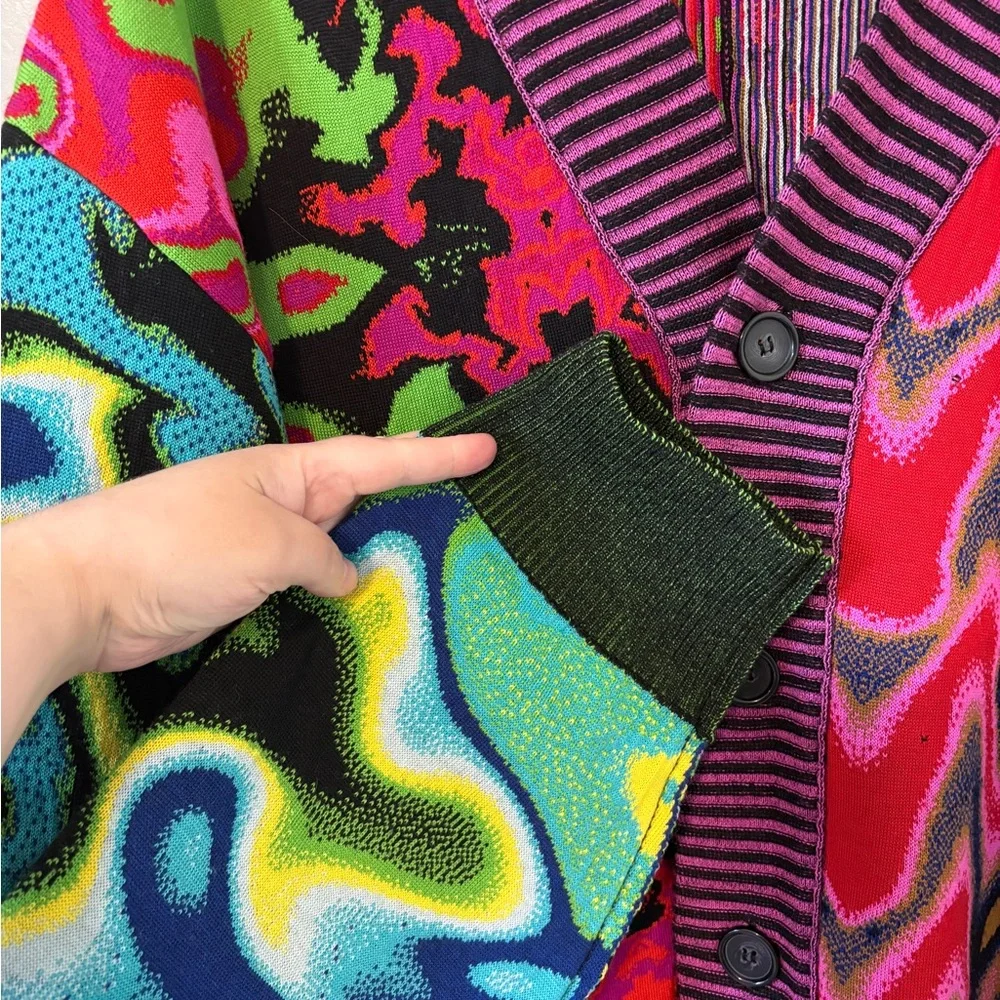 AGR Knit Cherish Psychedelic Panelled Cardigan Merino Wool Rave Sweater Large - Picture 6 of 15